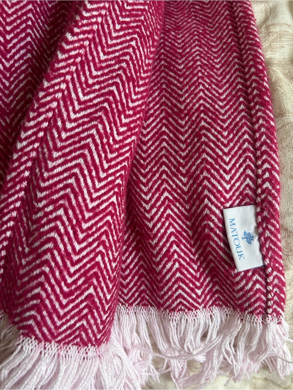 Matouk Raspberry and White Chevron Throw